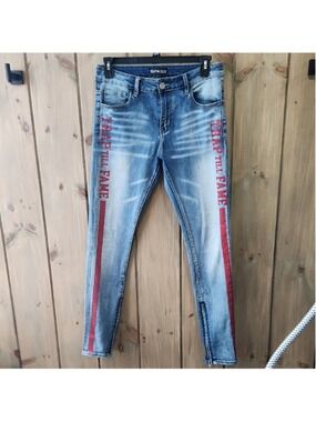 Doh Lyfe Trap Till Fame Men's Skinny Jeans - Blue and Red,sz32, Good Cond.